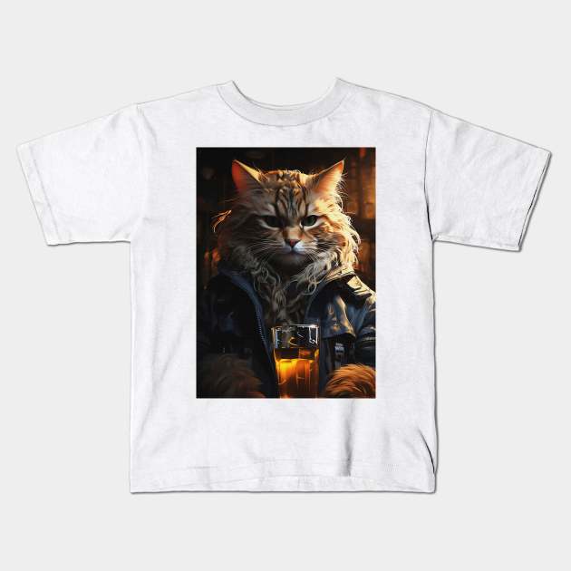 Funny Cat Beer Kids T-Shirt by Nenok